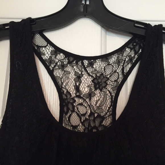 Express Lace Bubble Racerback Tank- Black- SMALL - Picture 5 of 7